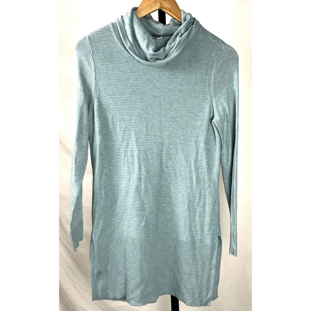 Adrienne Vittadini Sweater Long Sleeve Cowl Neck Pullover Rib Tunic Green Small